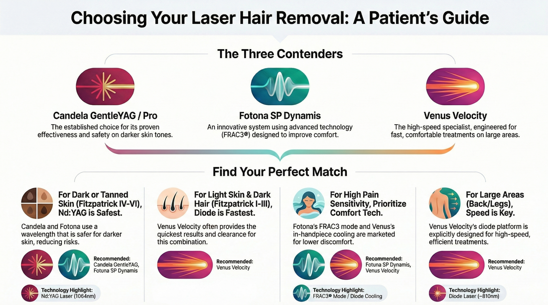 Comprehensive Comparison: Fotona SP Dynamis vs Candela GentleYag Pro vs Venus Concept Diode Lasers