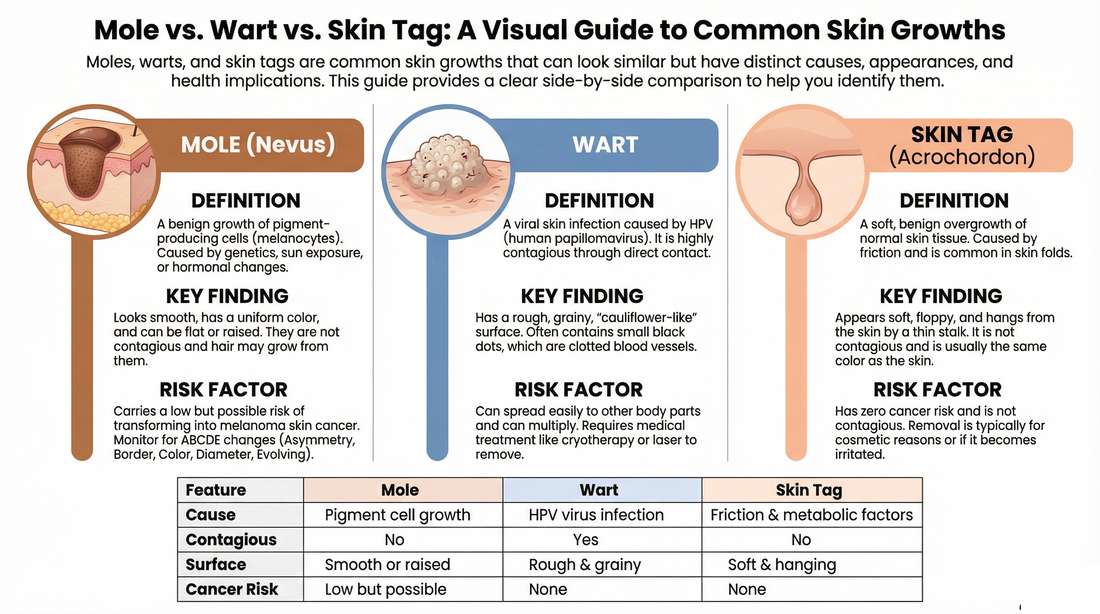 Mole vs Wart vs Skin Tag — Key Differences
