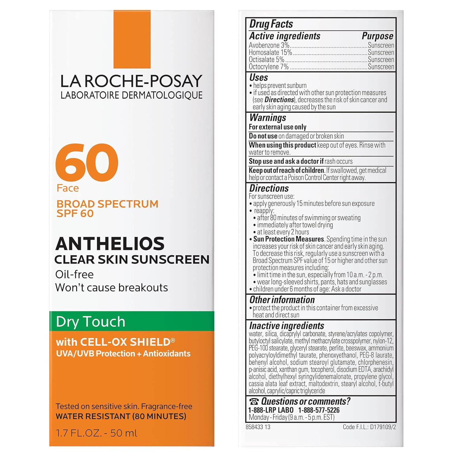 La Roche-Posay Anthelios Clear Skin Dry Touch Sunscreen SPF 60, Oil Free