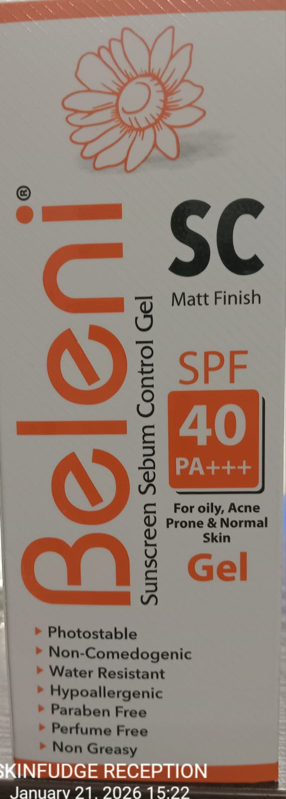 Beleni Sunblock Sebum Control Gel SPF 40