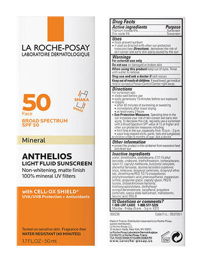 La Roche Posay ANTHELIOS MINERAL ZINC OXIDE SUNSCREEN SPF 50 Mineral Zinc Oxide Sunscreen For Face